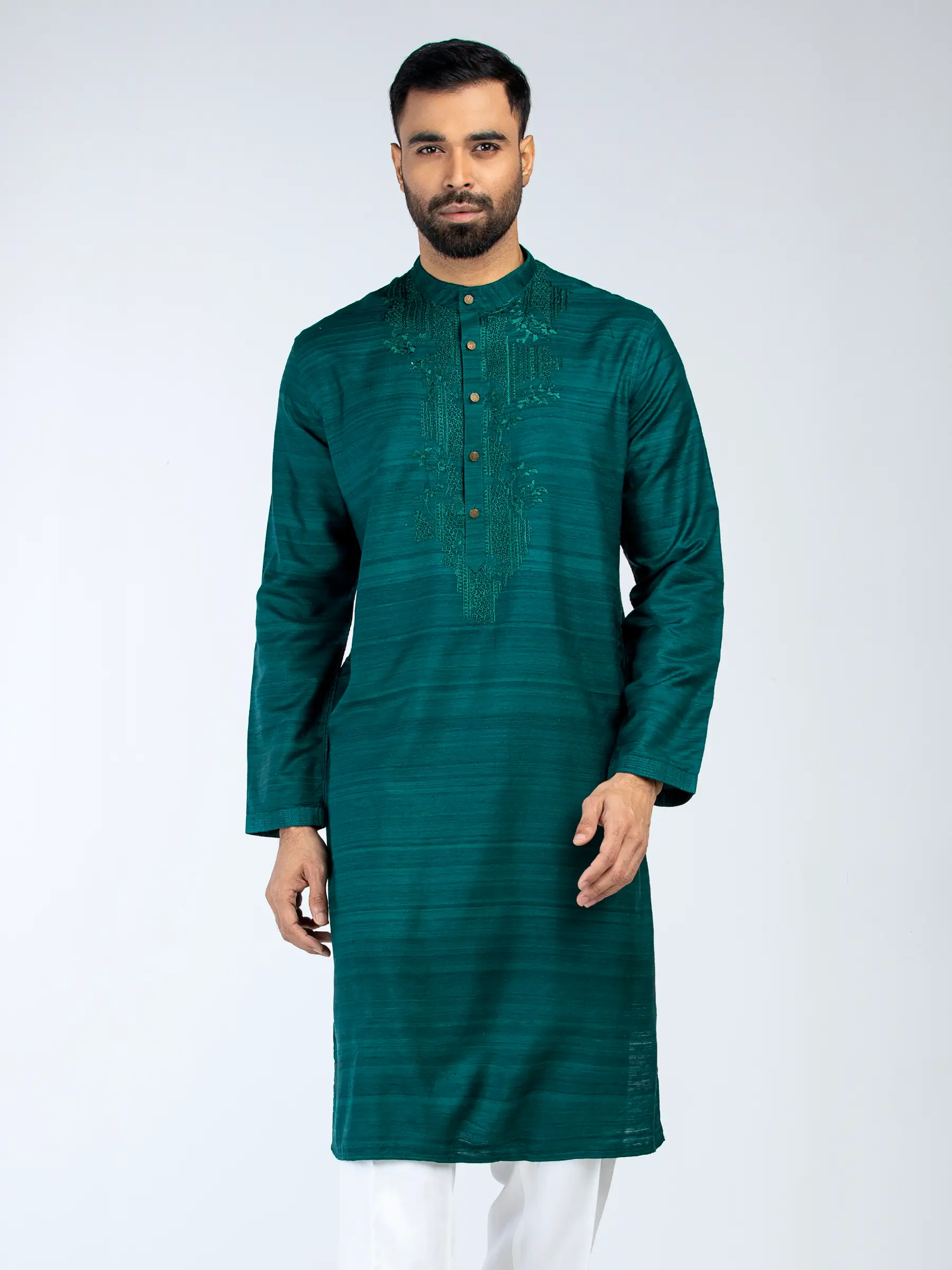 Bottle Green Embroidered Endi Silk Panjabi