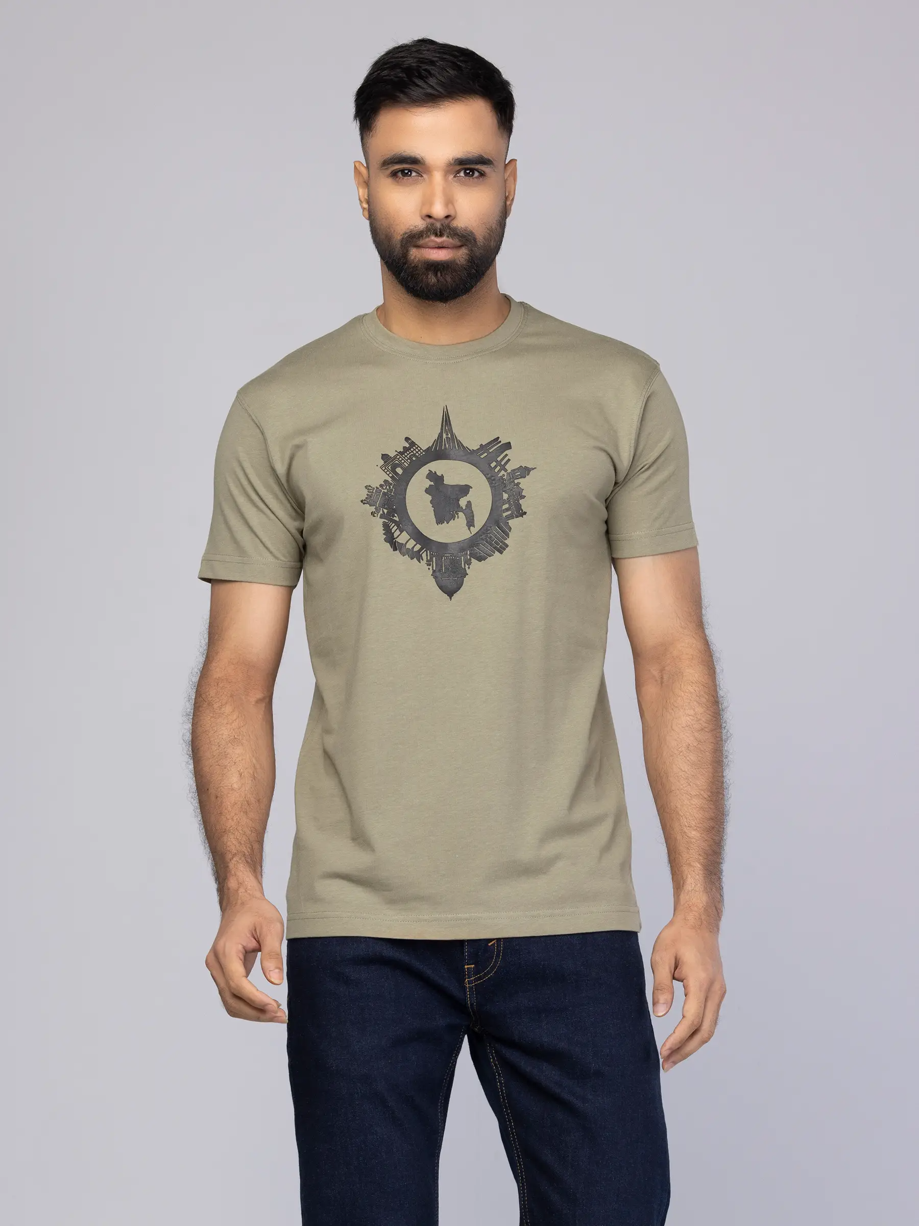 Sage Green Printed Cotton T-Shirt